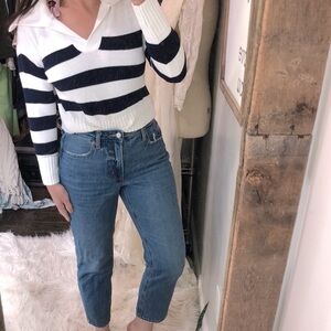 Sincerely Jules blue & white striped knit preppy sweater size small hew with tag
